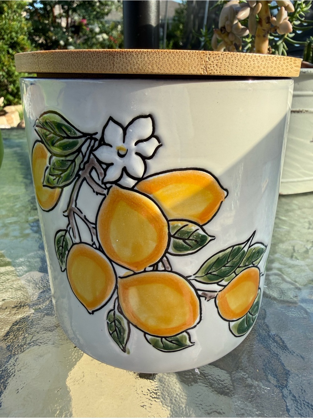 Lemon Canister with Bamboo Lid | Citrus Kitchen Storage Jar